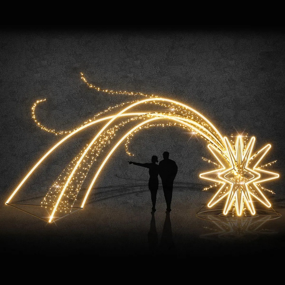 Eco Fix 3D LED comet light, 800 × 400 × 200 cm, ciepła biel, stojąca, aluminium