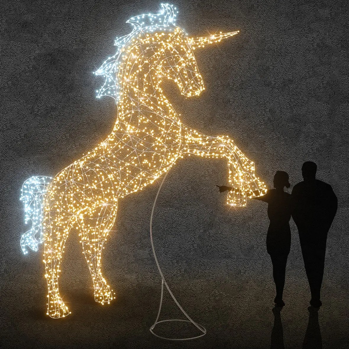 Lampa jednorożec 3D LED, 360 × 400 × 97 cm, ciepła i lodowata biel, 36 V, 41 W, 35,4 kg, 3 części