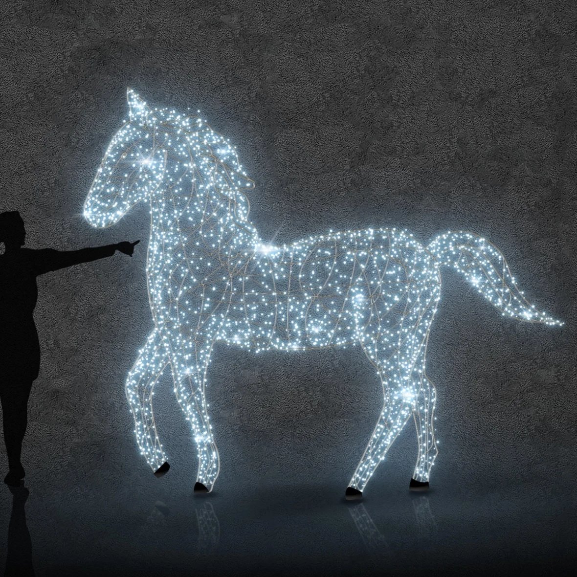 Eco Fix 3D LED light horse with gane, 250 × 250 × 80 cm, lodowa biel z kryształkami, aluminium