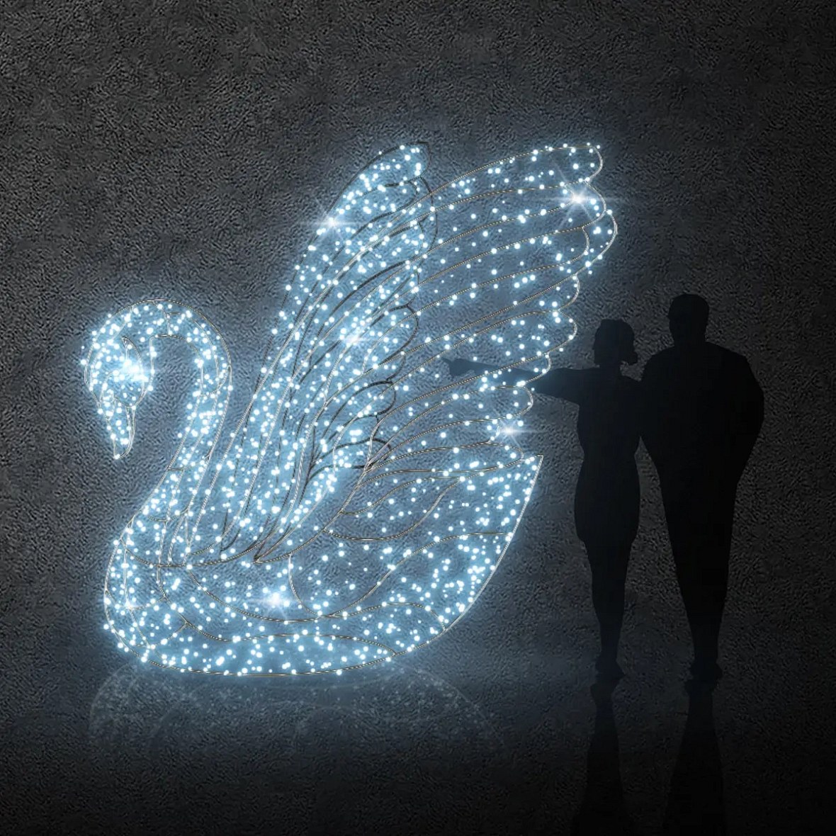 Łabędź 3D LED 170 × 260 × 220 cm, biel lodowa, 36 V, 57,3 W, 40 kg, 4 części