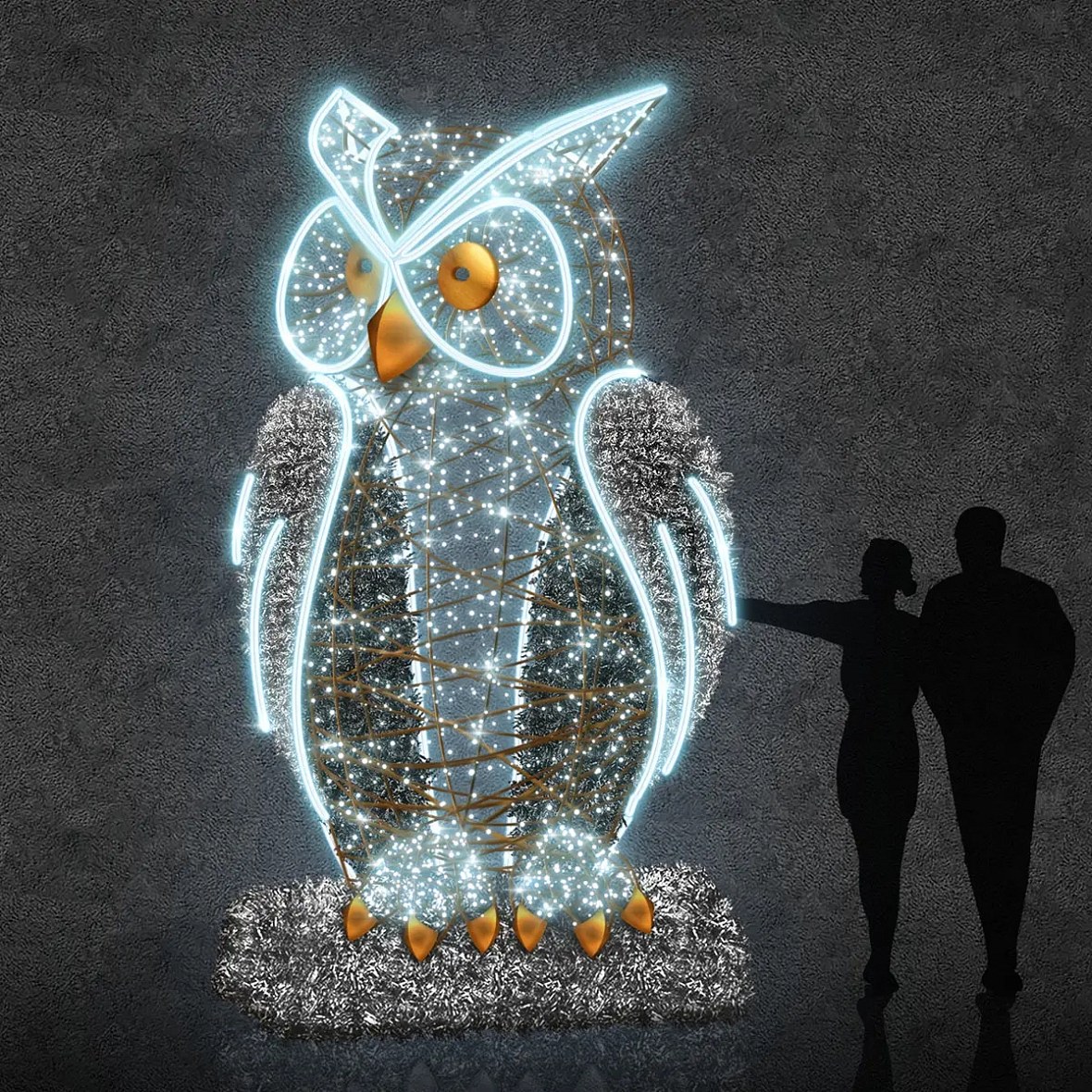 Eco Fix 3D LED świetlna sowa 350 cm, lodowa biel, aluminium