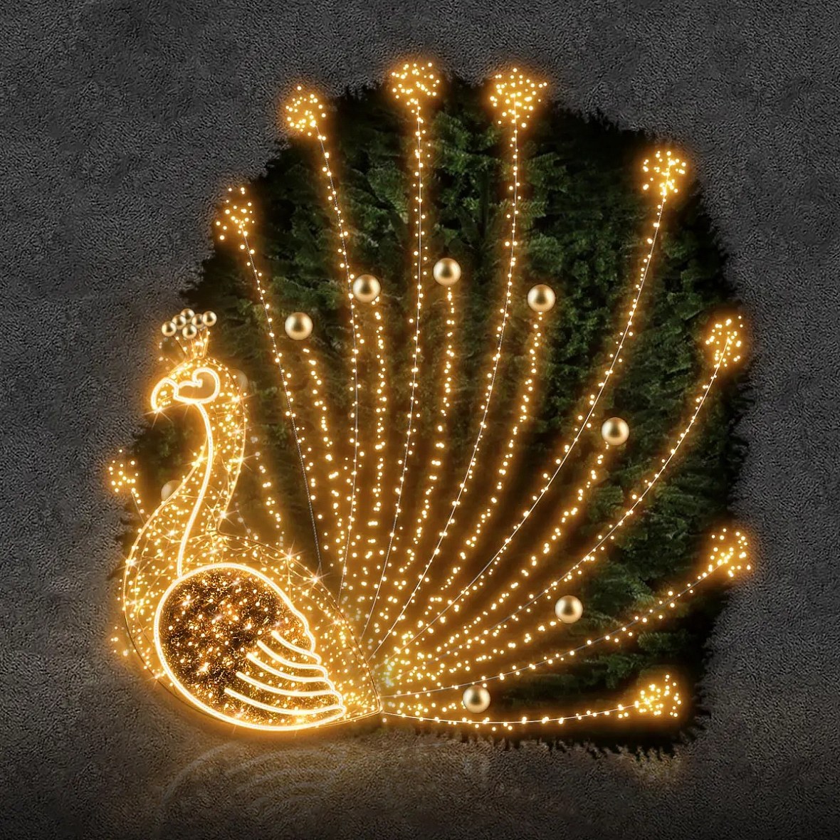 Lampa LED 3D w kształcie pawia, 200 × 200 × 160 cm, ciepła biel