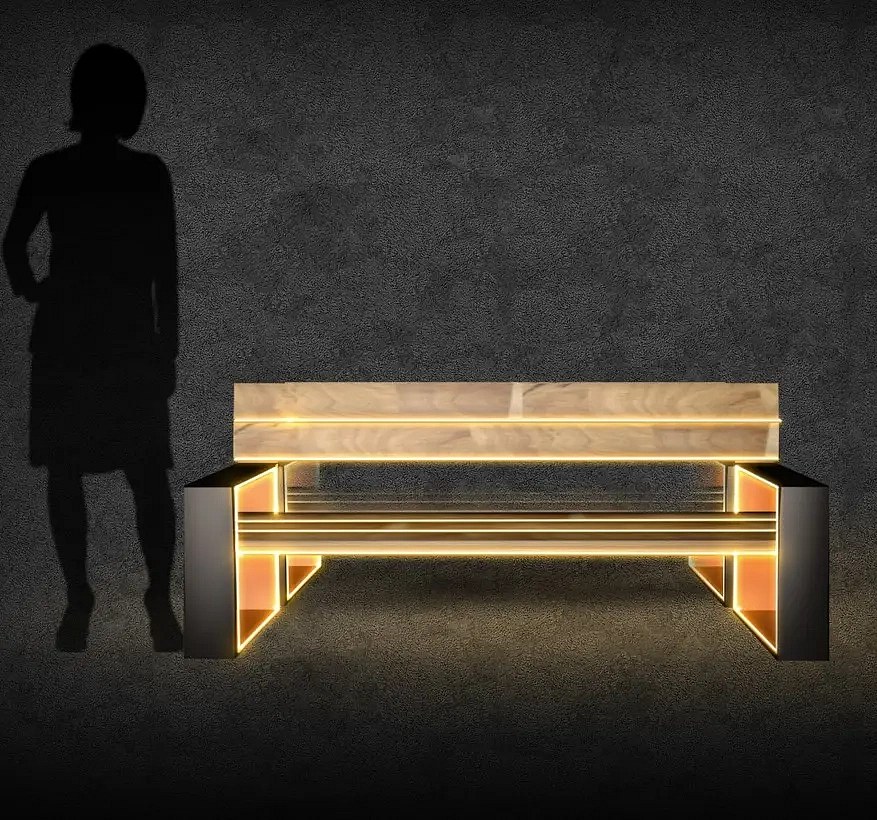 Ławka oświetleniowa 3D LED, 150 × 85 × 40 cm, ciepła biel, lakierowana