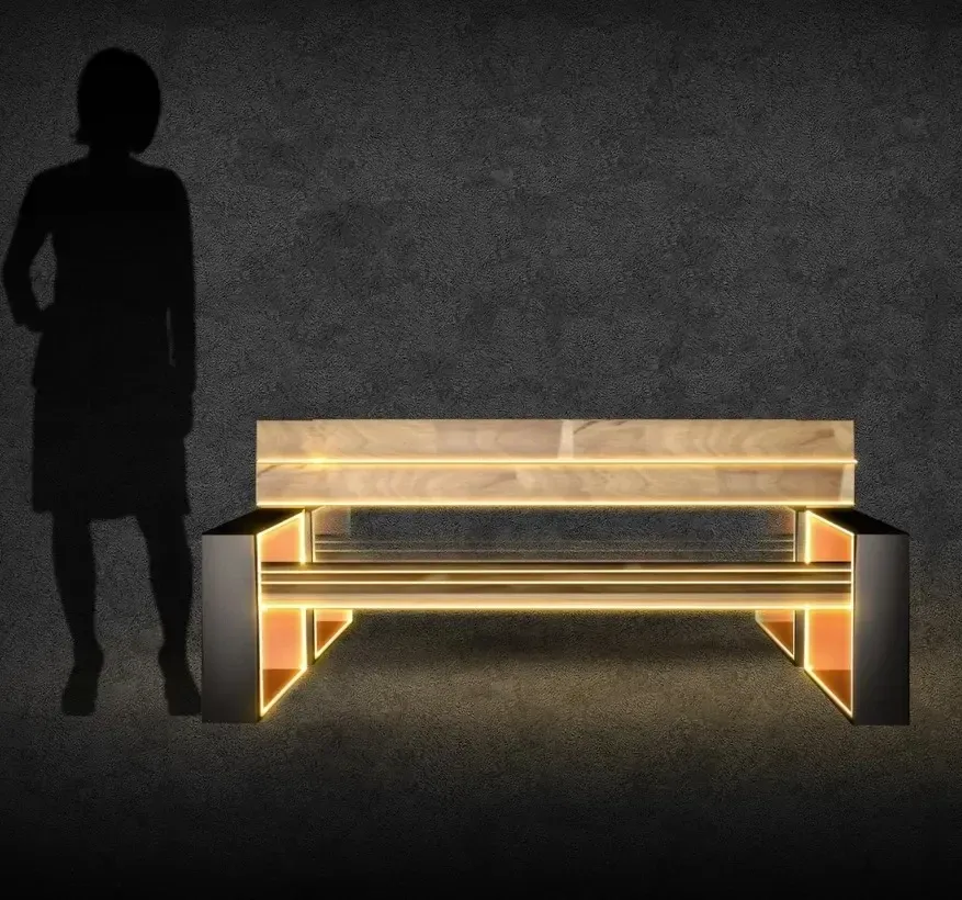 Ławka oświetleniowa 3D LED, 150 × 85 × 40 cm, ciepła biel, lakierowana