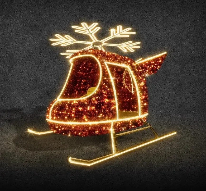 Eco Fix 3D LED helikopter świetlny z płatkiem śniegu, 600 × 450 × 220 cm, ciepły biały, stojący, aluminium