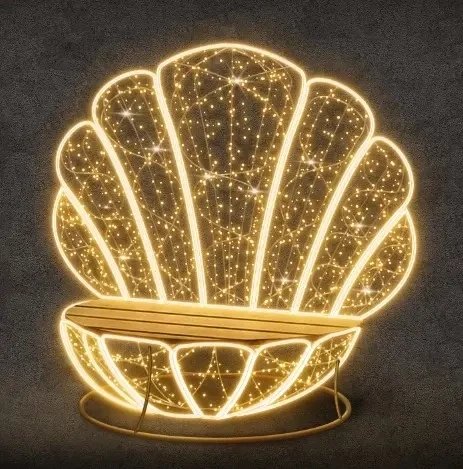 Ławka 3D LED, 155 × 175 × 140 cm, ciepła biel, 36 V, 55,9 W, 25 kg, 2 części