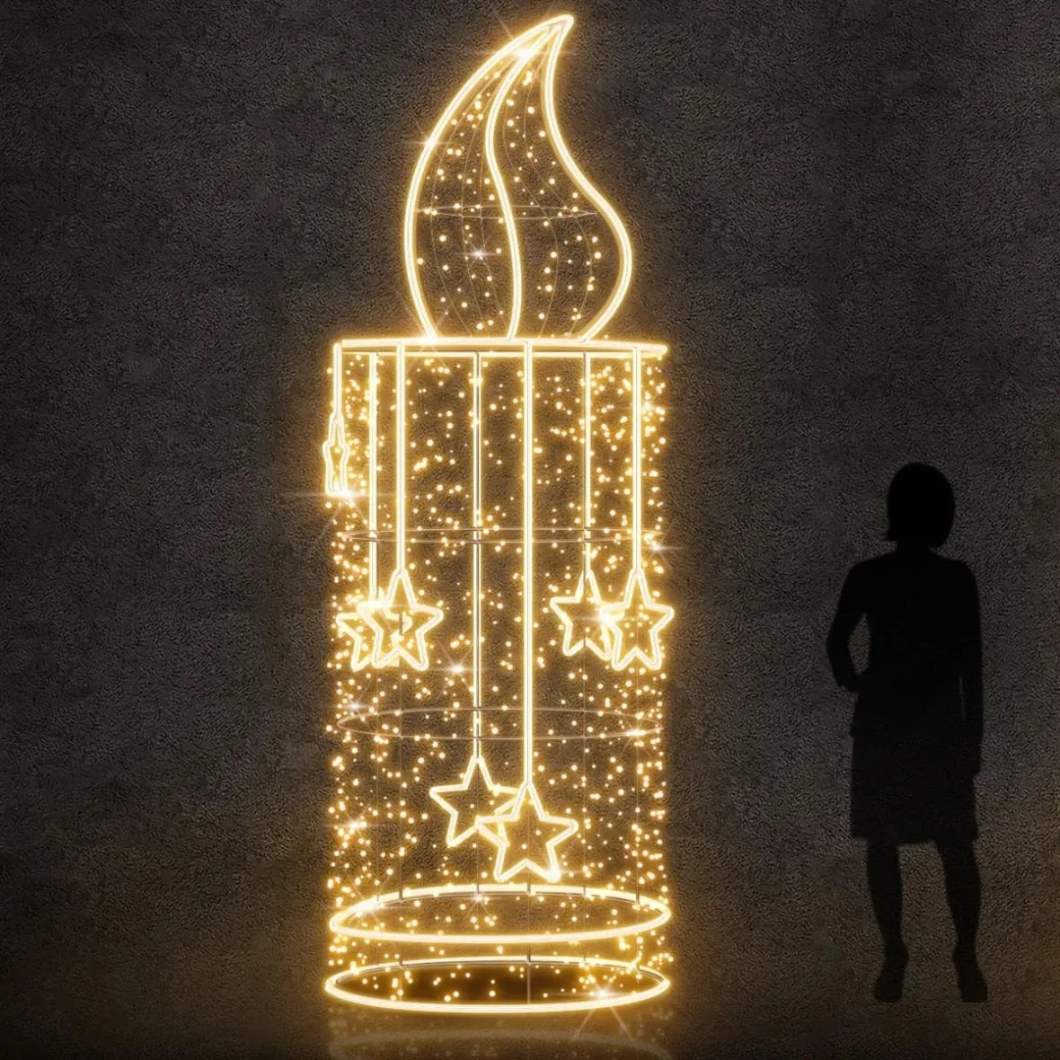 Świeca LED 3D Easy Fix, 95 × 300 × 95 cm, ciepła biel z lampą błyskową, aluminium