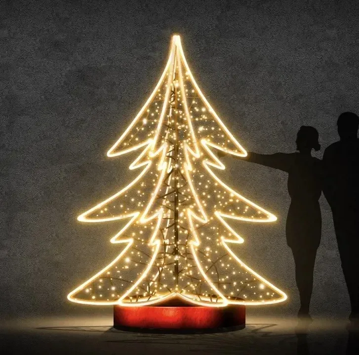 Sześcioramienna choinka LED Eco Fix 3D, 170 × 250 × 170 cm, ciepła biel, aluminium