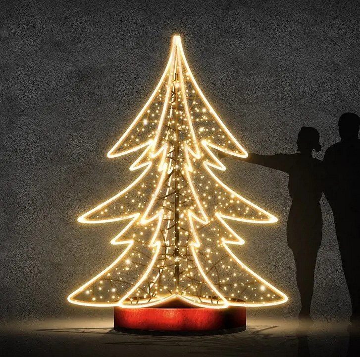 Sześcioramienna choinka Eco Fix 3D LED, 300 × 400 × 300 cm, ciepła biel, aluminium