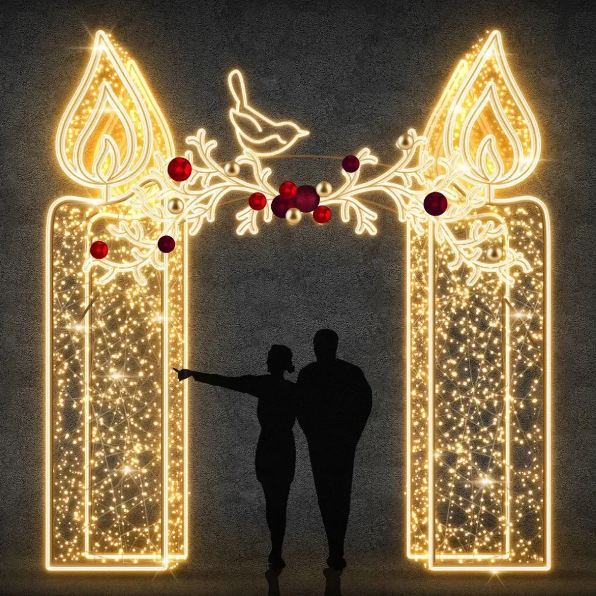 Zespół zniczy LED 3D, 345 × 400 × 65 cm, ciepła biel, 230/36 V, 332 W, 123,6 kg, wykonany z 5 części