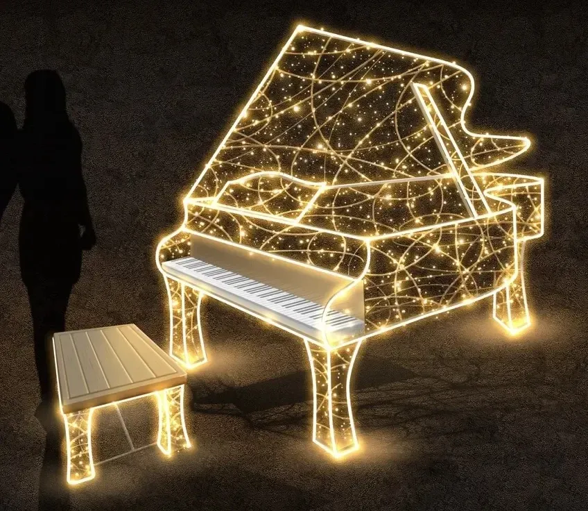 Pianino z oświetleniem LED, 280 x 160 x 120 cm, ciepła biel, 36 V, 115 W, 68,2 kg, 2 części