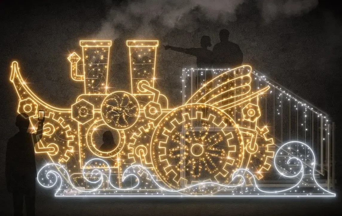 Parowar świetlny Eco Fix 3D LED, 580 × 300 × 120 cm, ciepły i zimny biały, stojący, aluminium, Twinkly
