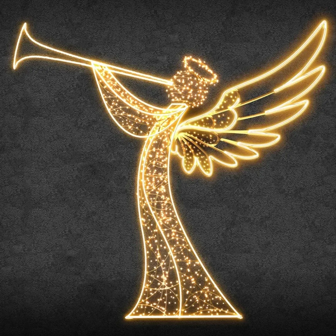 Dekoracja świetlna LED Eco Fix 2D, Angel IV, 240 × 220 × 5 cm, ciepła biel, wisząca, druk 3D i aluminium