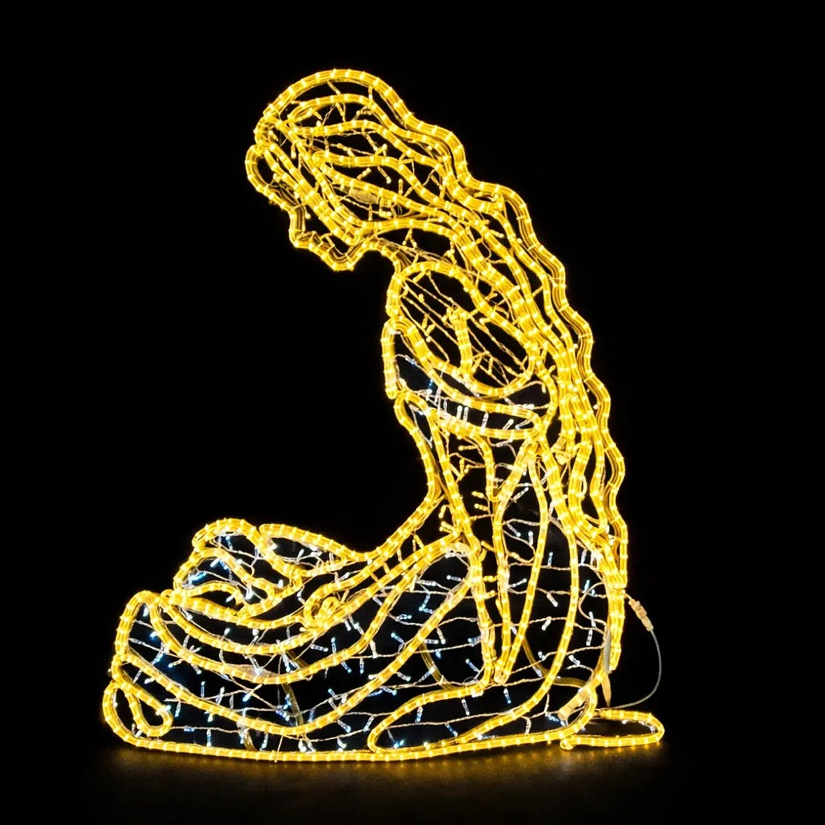 Dekoracja świetlna Eco Fix 2D LED, sylwetka dziewczynki 140 × 148 × 3 cm, lodowa i ciepła biel, dziana, wisząca, druk 3D