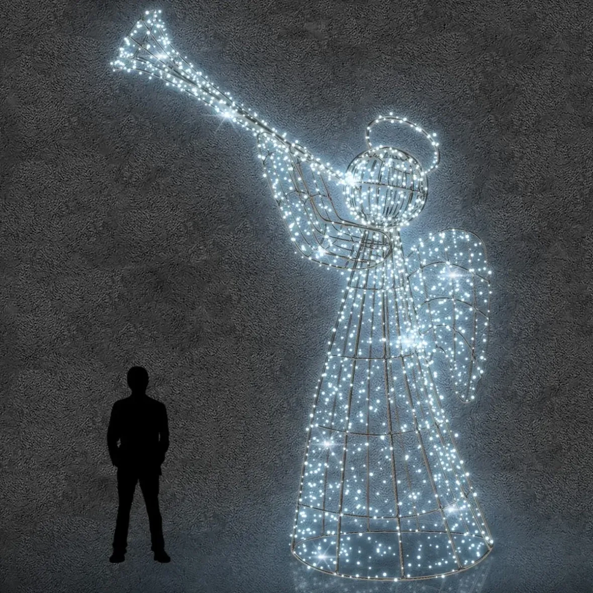 Eco Fix 3D LED – świecący anioł, 370 × 500 × 190 cm, lodowobiały, aluminium, Flash