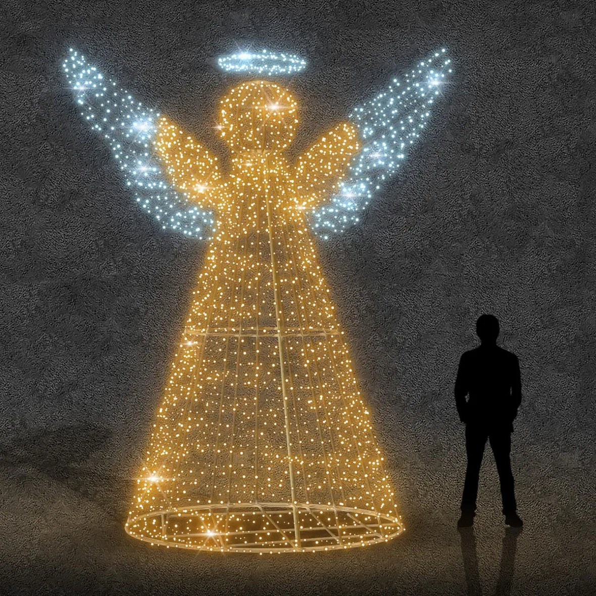 Anioł świetlny 3D LED, 300 × 400 × 100 cm, ciepła i lodowata biel, 36 V, 42 W, 5 części