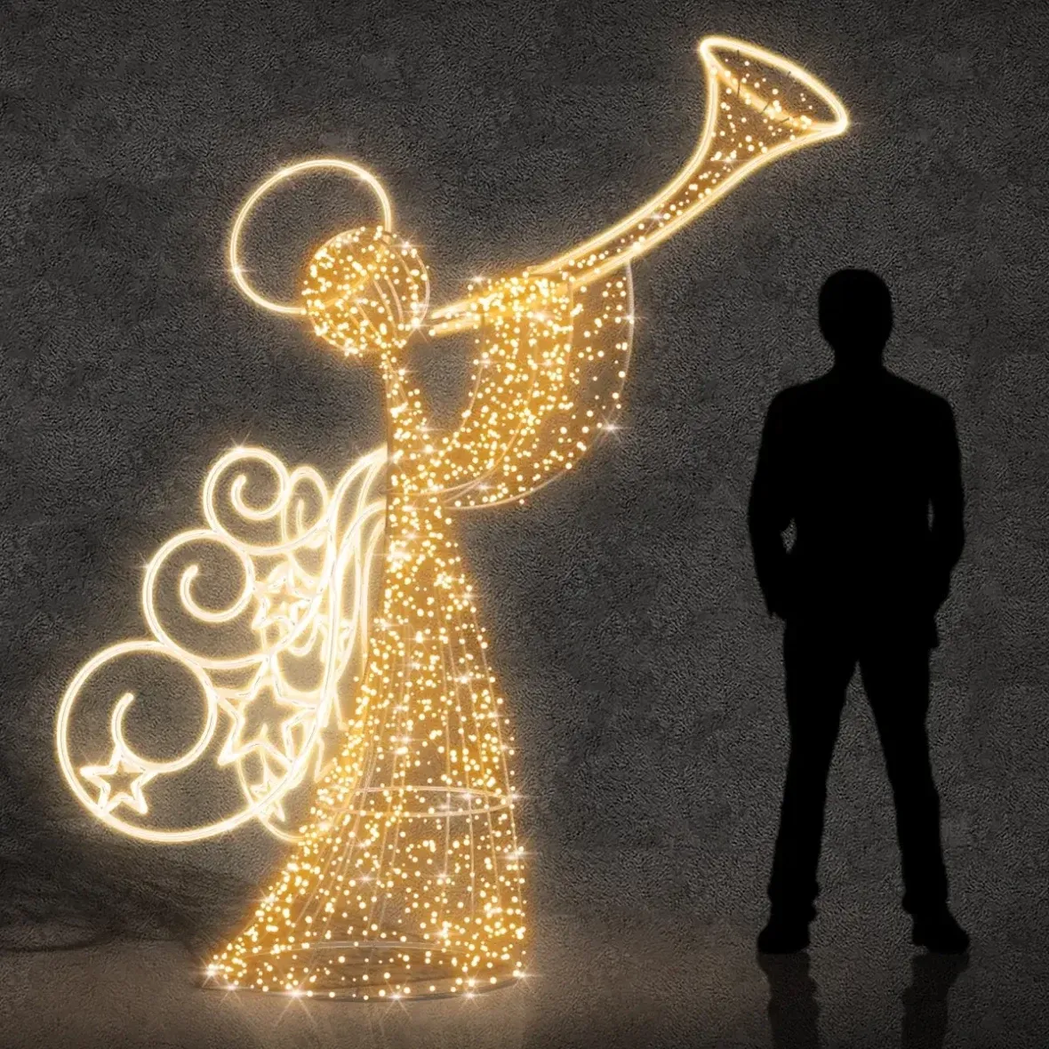 Anioł z oświetleniem LED 3D, 250 cm, ciepła biel, aluminium