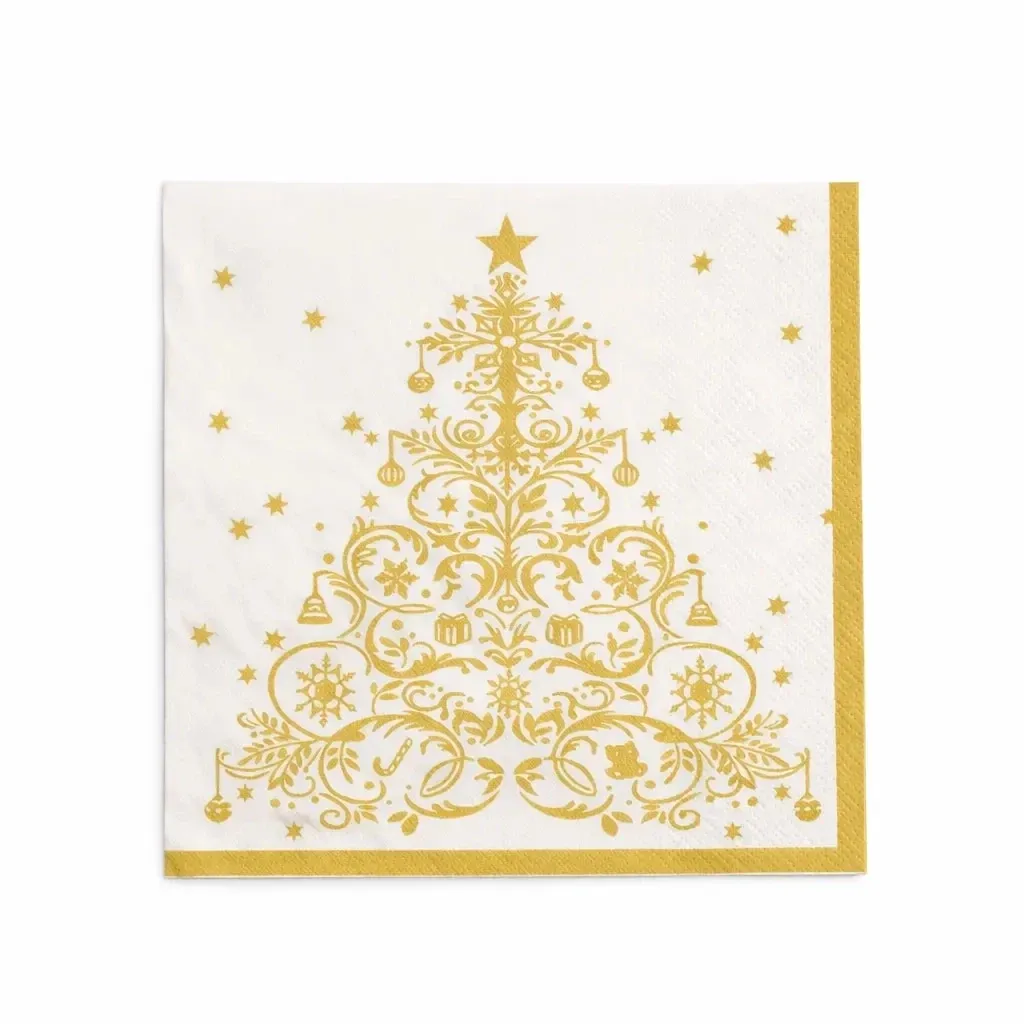 Świąteczne serwetki papierowe, 16,5 × 16,5 cm, 20 sztuk w opakowaniu, złota choinka