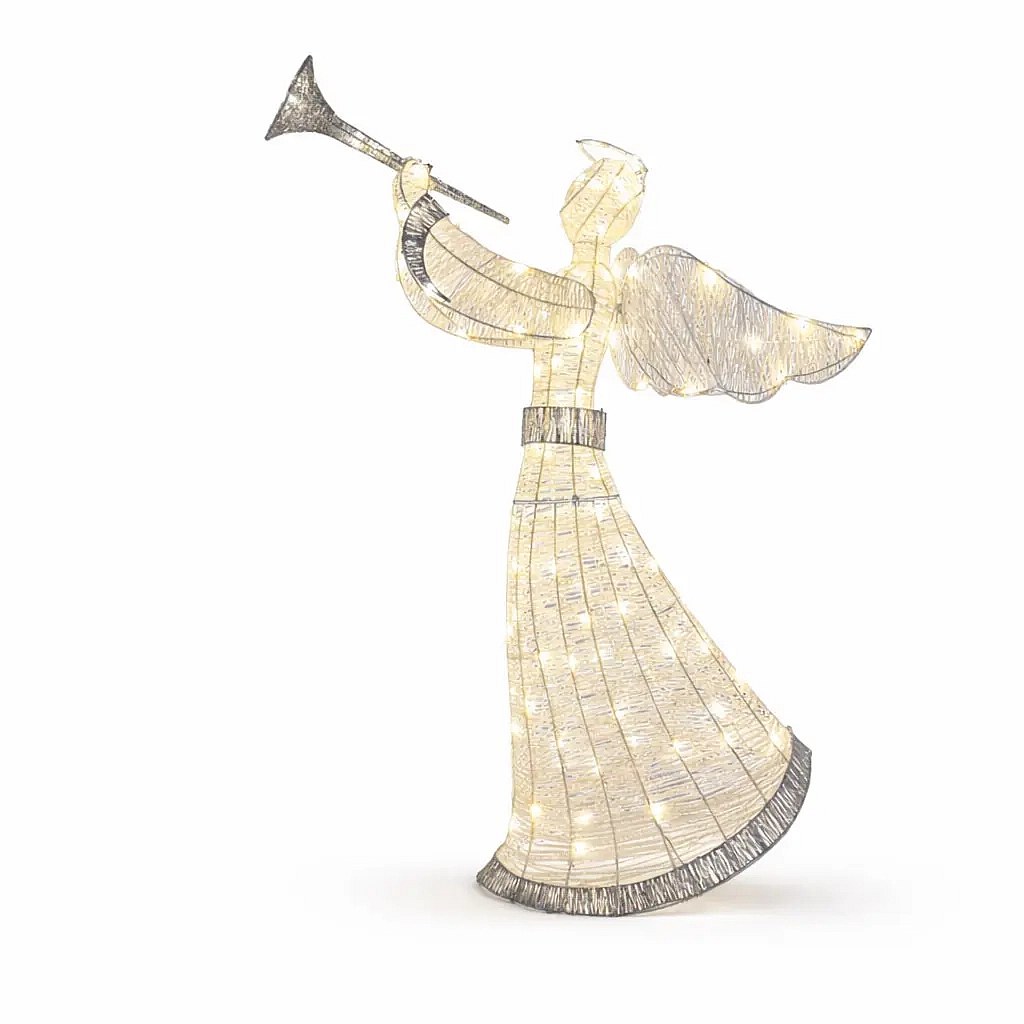 Lampa zewnętrzna LED 3D anioł z tubą 50 cm, ciepła biel, zasilanie bateryjne, IP44