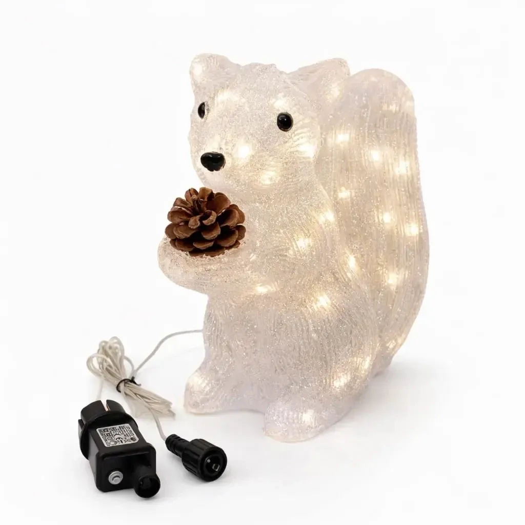 Świecąca wiewiórka 3D z diodami LED, 26 cm, akryl, do użytku na zewnątrz, ciepła biel, IP44
