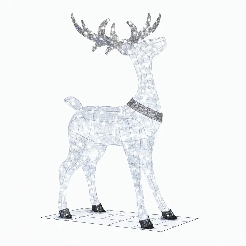 Świecący jeleń 3D z diodami LED, 150 cm, kolor lodowobiały z efektem migania, 161 diod, do użytku na zewnątrz, IP44