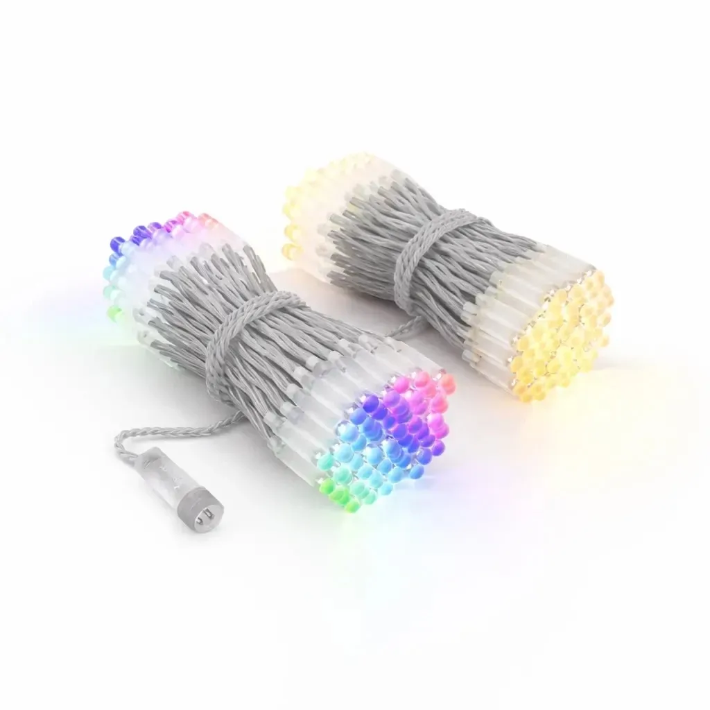 Kolorowe lampki zewnętrzne Twinkly strings 25 m Dual Pro, 2× 125 diod LED RGB, przezroczysty kabel, IP44, 2× 12,5 m