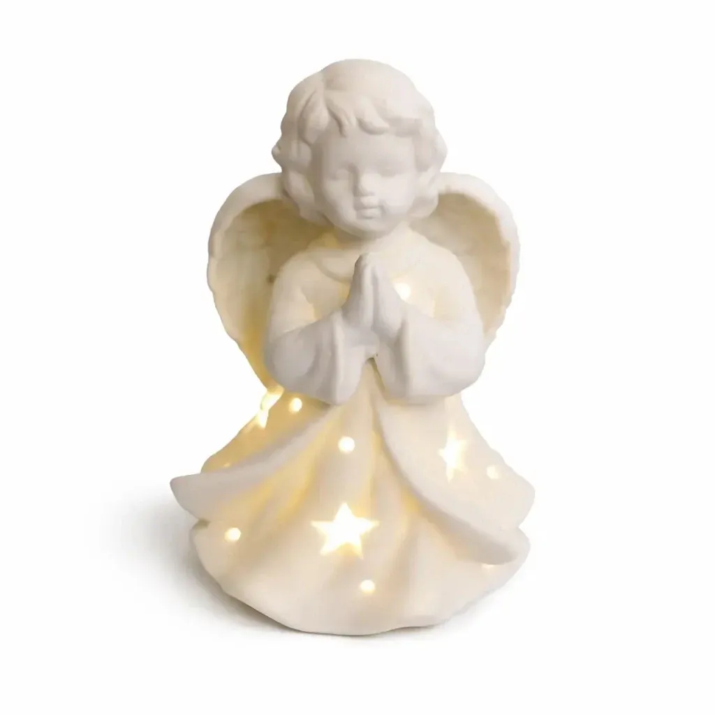 Ceramiczny anioł modlitewny LED 9,3 × 7,6 × 14,9 cm, ciepły biały, 2 × LR44