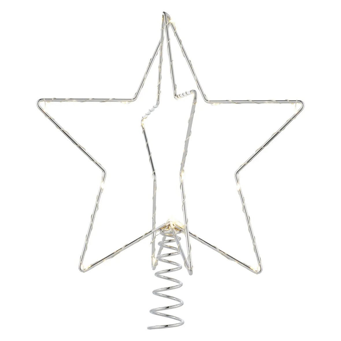 Gwiazda LED na choinkę 25 cm, metalowa, srebrna