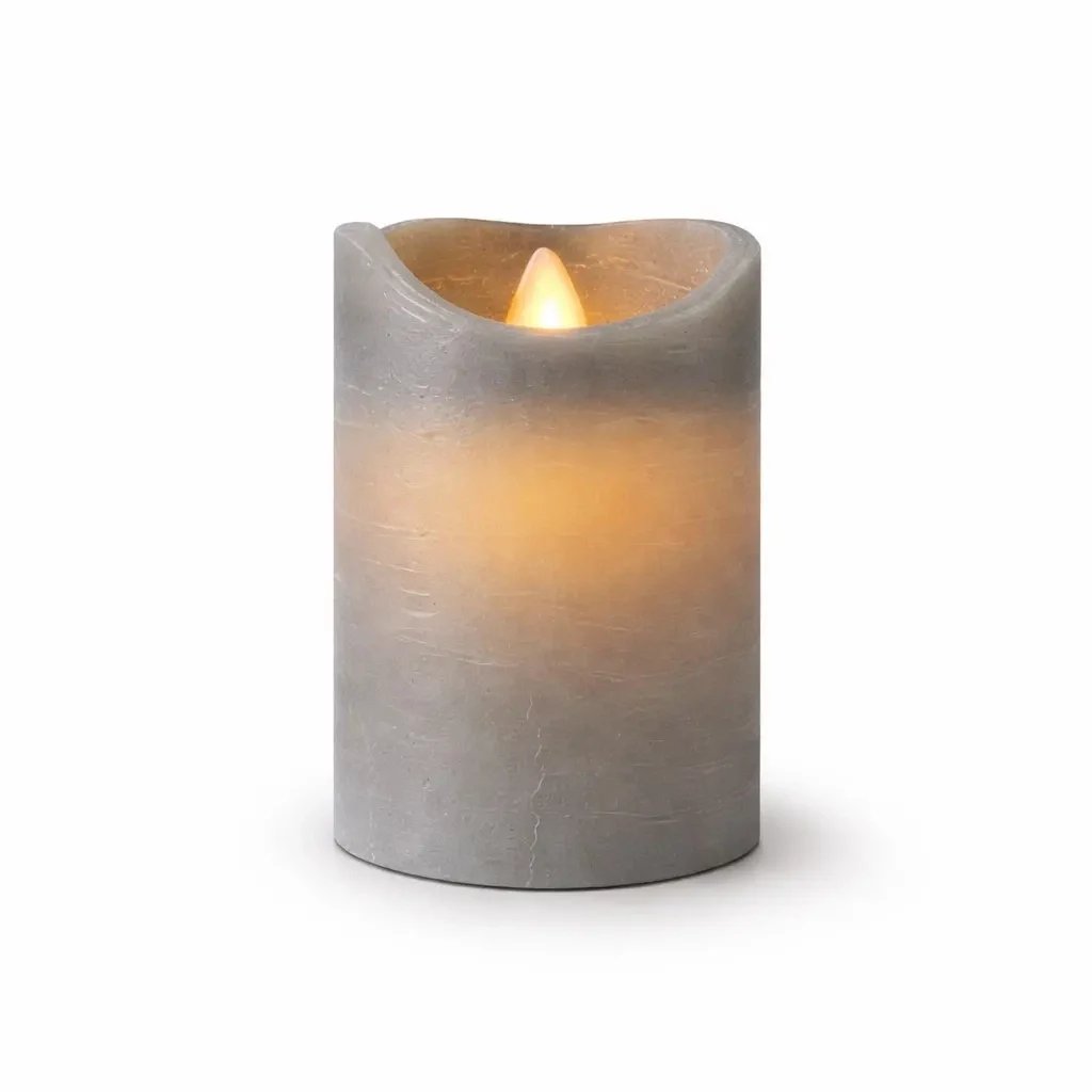 Świeca woskowa Sara na baterie LED, Ø 7,5 × 10 cm, szara, 2× AA