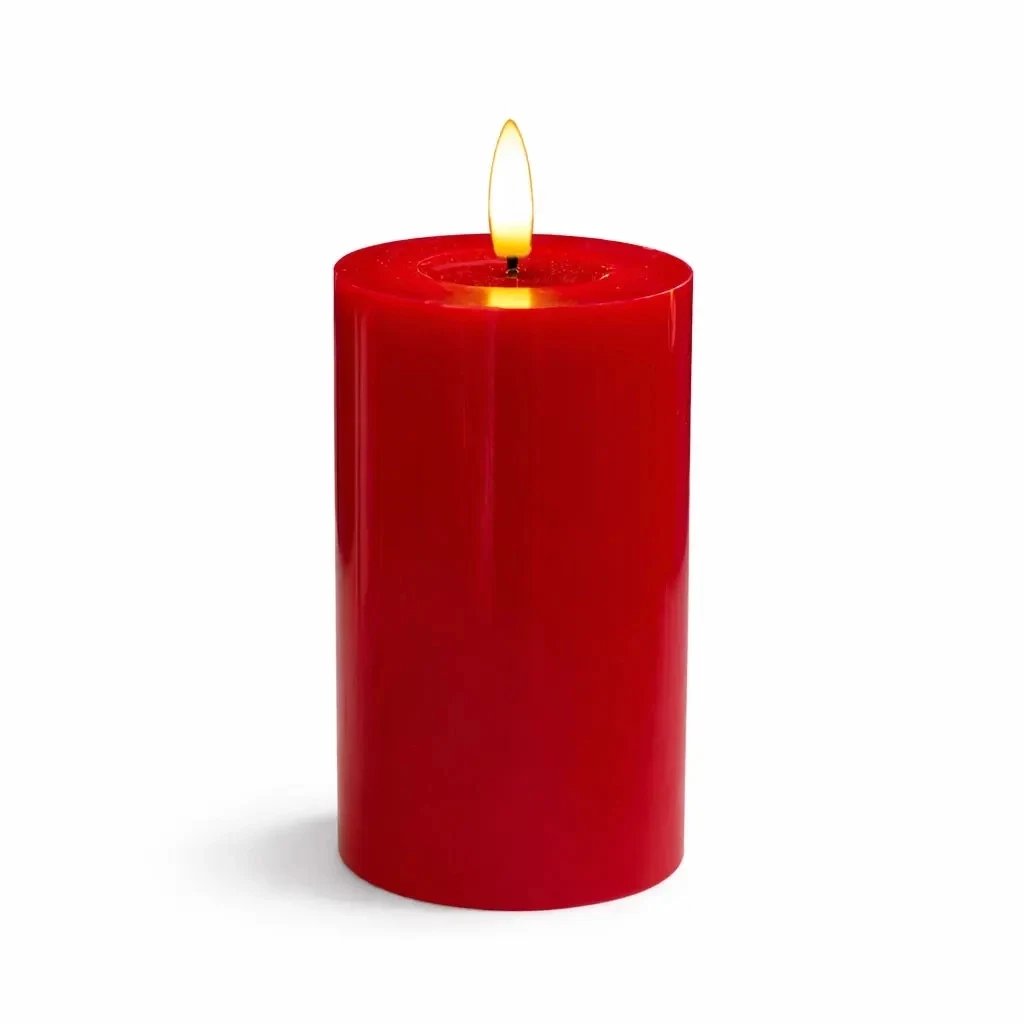 _Pobrano: Świeca LED na baterie, woskowa, Sille Red, Ø 7,5 × 15 cm, czerwona, 2× AA
