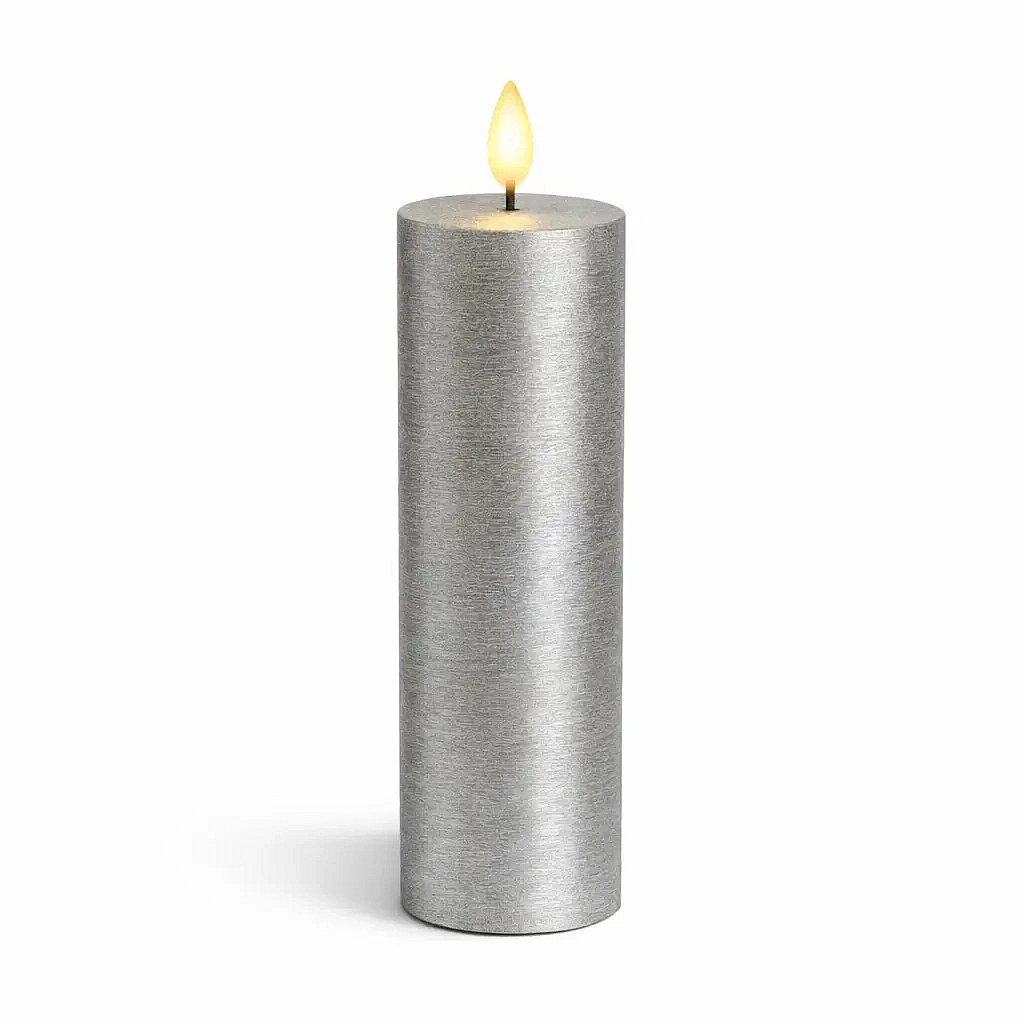 Świeca LED na baterie, wosk Sille, Ø 5 × 25 cm, srebrna, 2 × AA