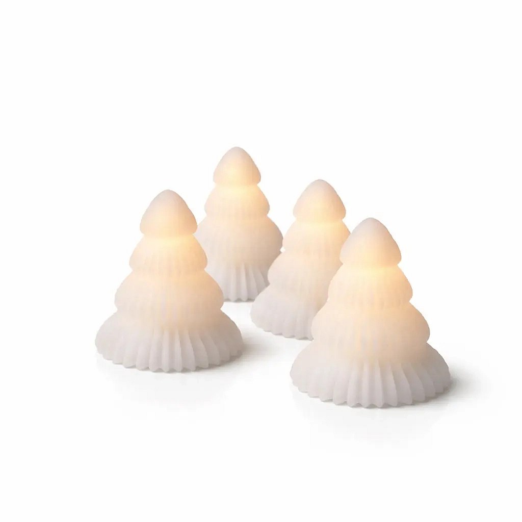 Świeczki LED z prawdziwego wosku na baterie, choinka, średnica 6,5 × 7 cm, zestaw 4 szt., CR2032