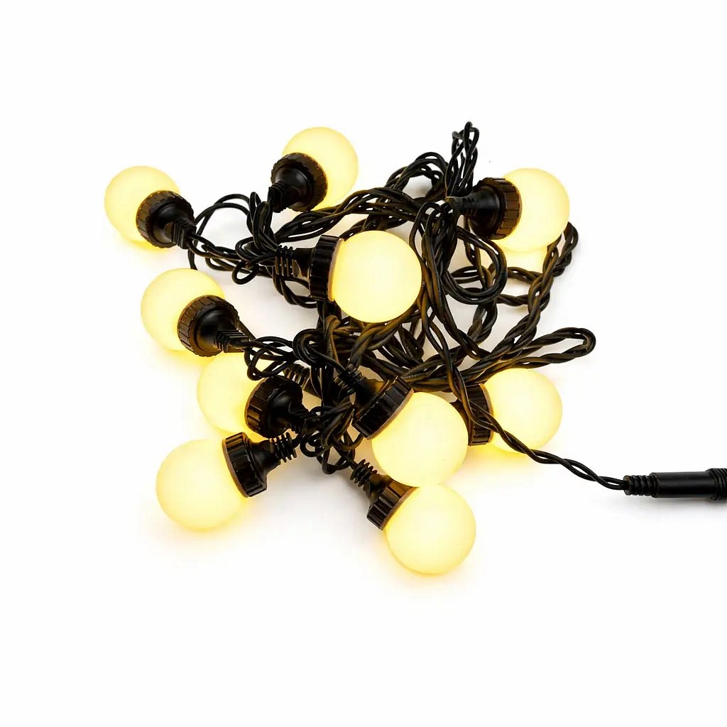 Oświetlenie imprezowe Easy Fix LED, 5 m, do użytku na zewnątrz, 10 kulek, 70 diod w kolorze ciepłej bieli, czarny kabel, IP67, przedłużacz