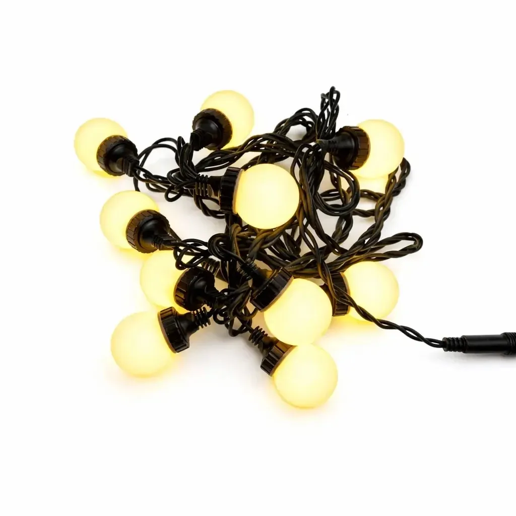 Oświetlenie imprezowe Easy Fix LED, 5 m, do użytku na zewnątrz, 10 kulek, 70 diod w kolorze ciepłej bieli, czarny kabel, IP67, przedłużacz