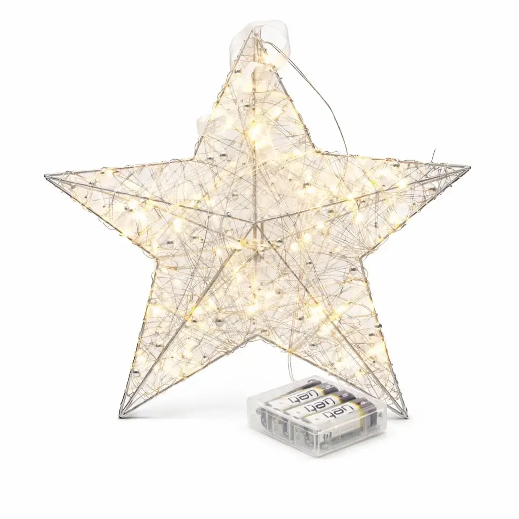 Poinsecja 3D LED na baterie, 30 × 30 × 8 cm, metal z przewodem, 20 diod LED, AA