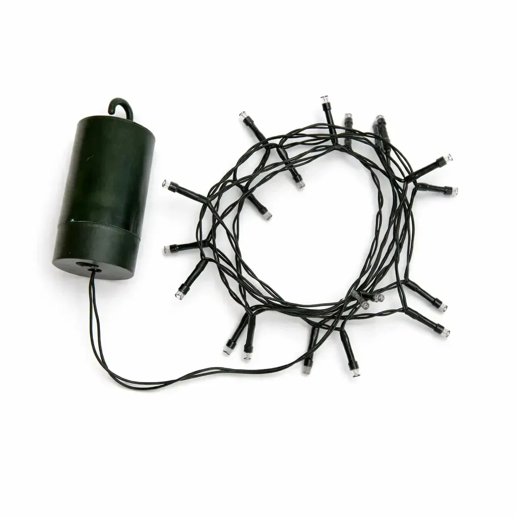Lampki LED na baterie, do użytku na zewnątrz, 2,2 m, ciepła biel, 20 diod, ciemnozielony przewód, IP44, 4 × AA