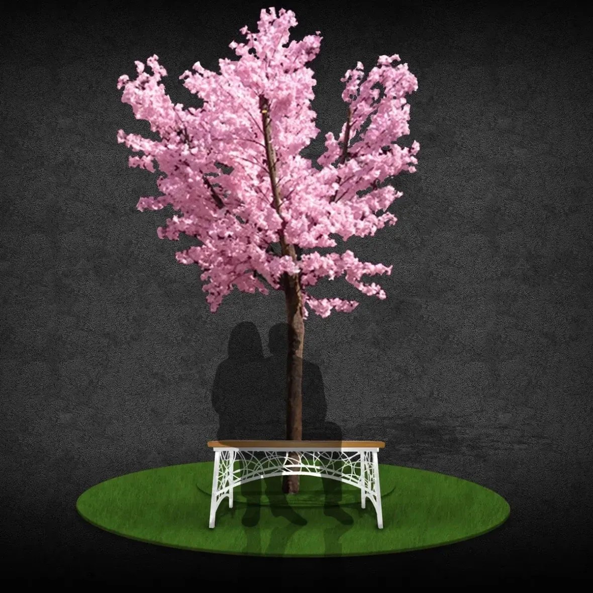 Ławka wiosenna 3D i kwitnące drzewo, 300 cm, bez podświetlenia