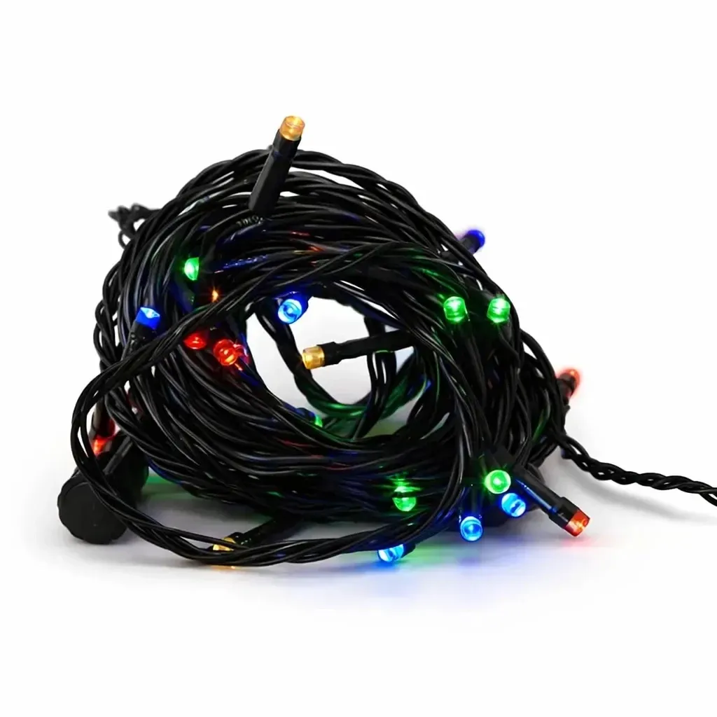 Hobby Line – łańcuch świetlny LED, do użytku na zewnątrz, 4 m, kolorowy, 32 diody, ciemnozielony kabel, IP44, przedłużacz