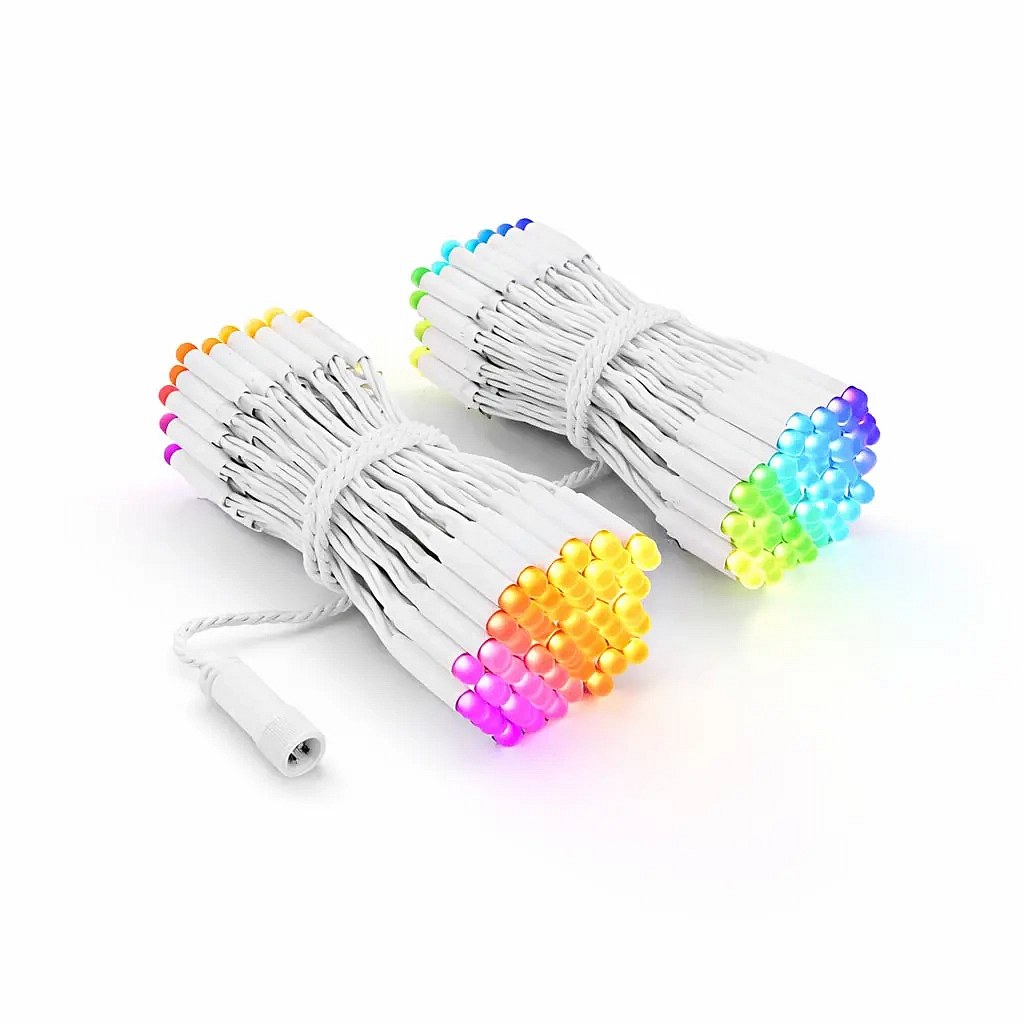 Kolorowe lampki zewnętrzne Twinkly strings 25 m Dual Pro, 2× 125 diod LED RGB, biały kabel, IP44, 2× 12,5 m