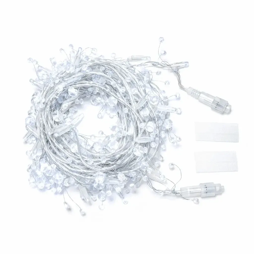 Eco Fix łańcuch świetlny zewnętrzny z kryształkami, 8 m, biały lodowy, 80 diod, 36 V, przezroczysty kabel, IP44
