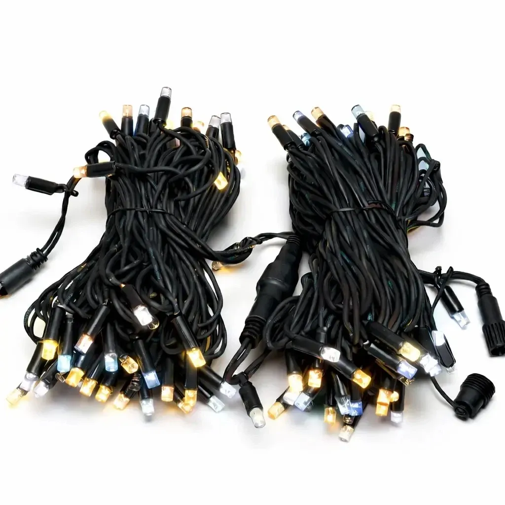 Łańcuch świetlny LED Easy Fix 20 m na zewnątrz, lodowobiały i ciepłobiały, 120 diod, czarny kabel IP44, 2×10 m, przedłużacz