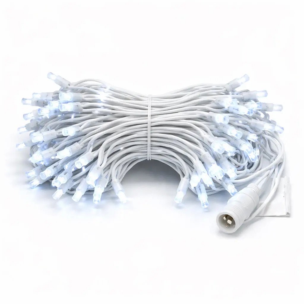 Łańcuch świetlny Eco Fix LED, 10 m, do użytku na zewnątrz, kolor lodowobiały z trybem FLASH, 100 diod, 36 V, biały kabel, IP44
