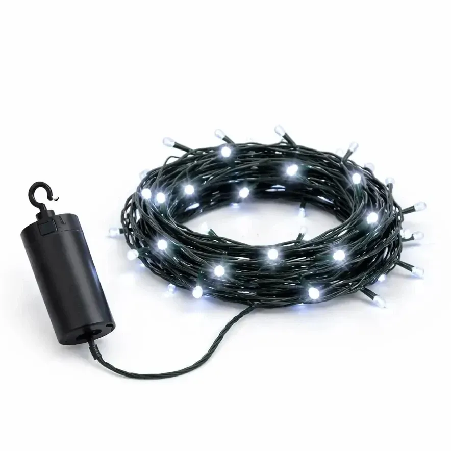 Lampki LED na baterie, do użytku na zewnątrz, 5,2 m, kolor lodowobiały, ciemnozielony kabel, IP44, 4 × AA