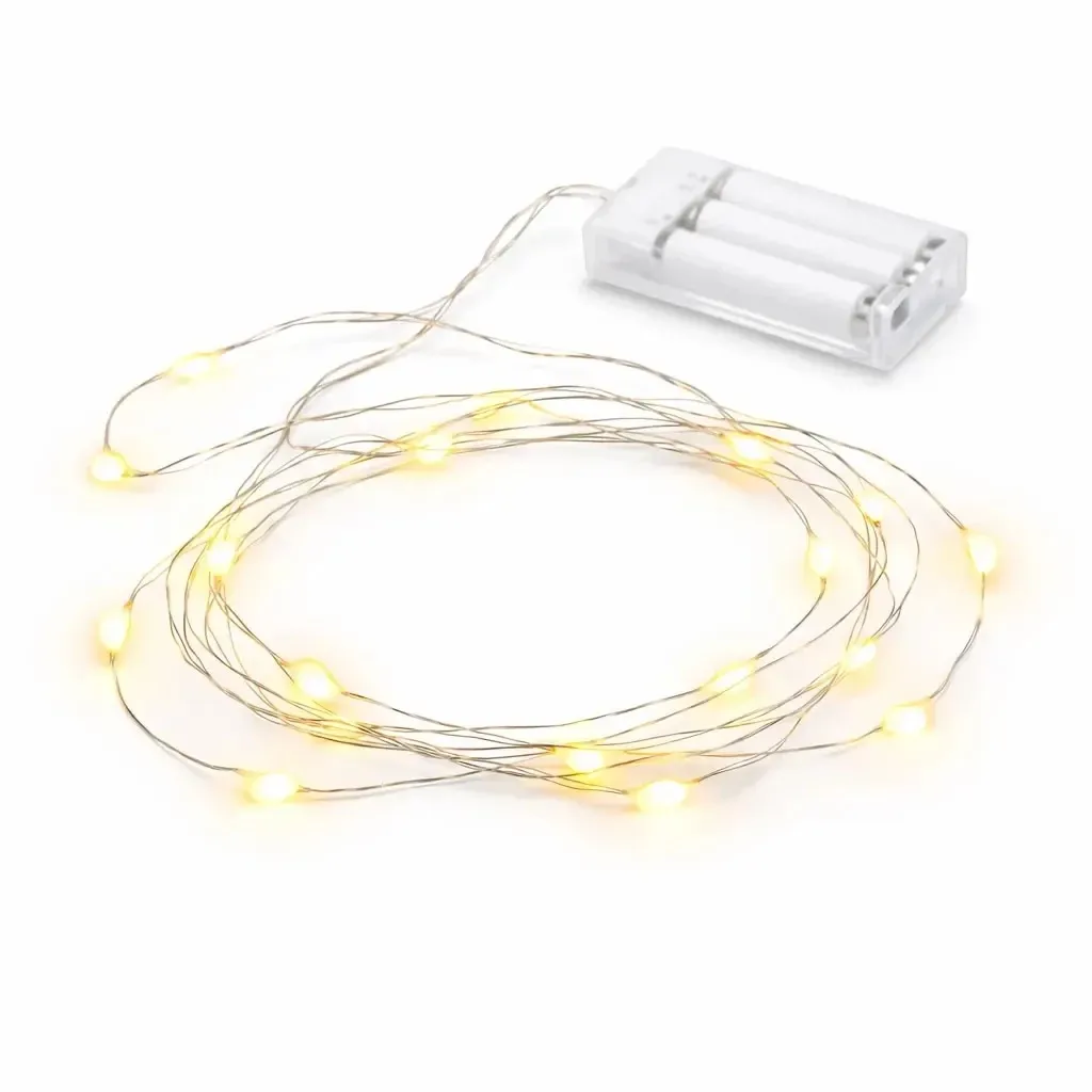 Lampki LED na baterie, w kształcie kropelek, 2 m, ciepła biel, 20 diod, przewód, IP20 do wnętrz, 3 × AA