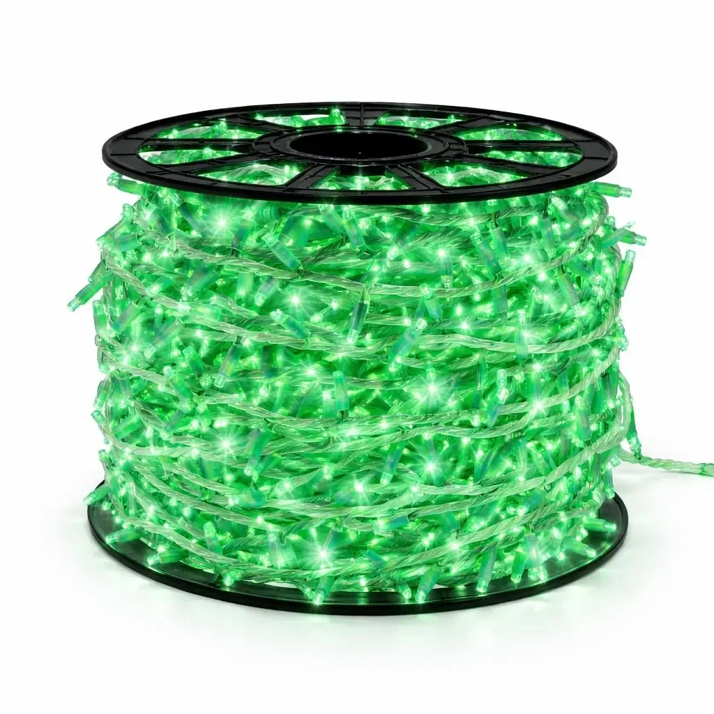 Łańcuch świetlny Easy Fix LED, 100 m, do użytku na zewnątrz, zielony, 2000 diod, biały kabel, IP67, szpula