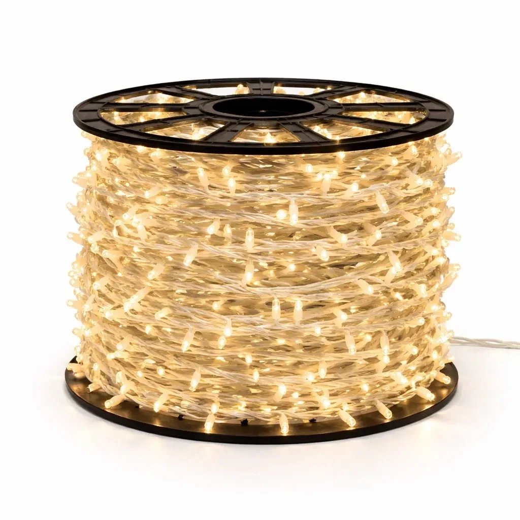 Łańcuch świetlny Easy Fix LED, 100 m, do użytku na zewnątrz, ciepła biel z trybem FLASH, 1000 diod, biały kabel, IP44, szpula