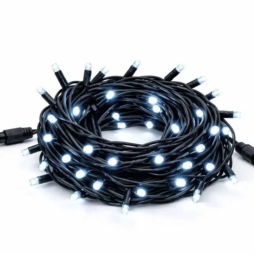 Łańcuch świetlny Easy Fix LED, konturowy, 5 m, do użytku na zewnątrz, kolor lodowo-biały z trybem FLASH, 60 diod, czarny kabel, IP67