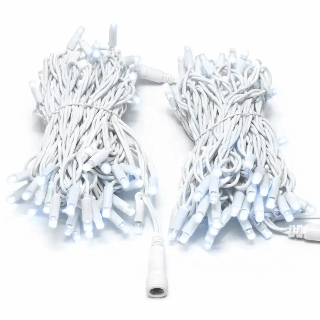 Łańcuch świetlny Easy Fix LED, 20 m, do użytku na zewnątrz, barwa lodowobiała z trybem FLASH, 120 diod, biały kabel, IP67