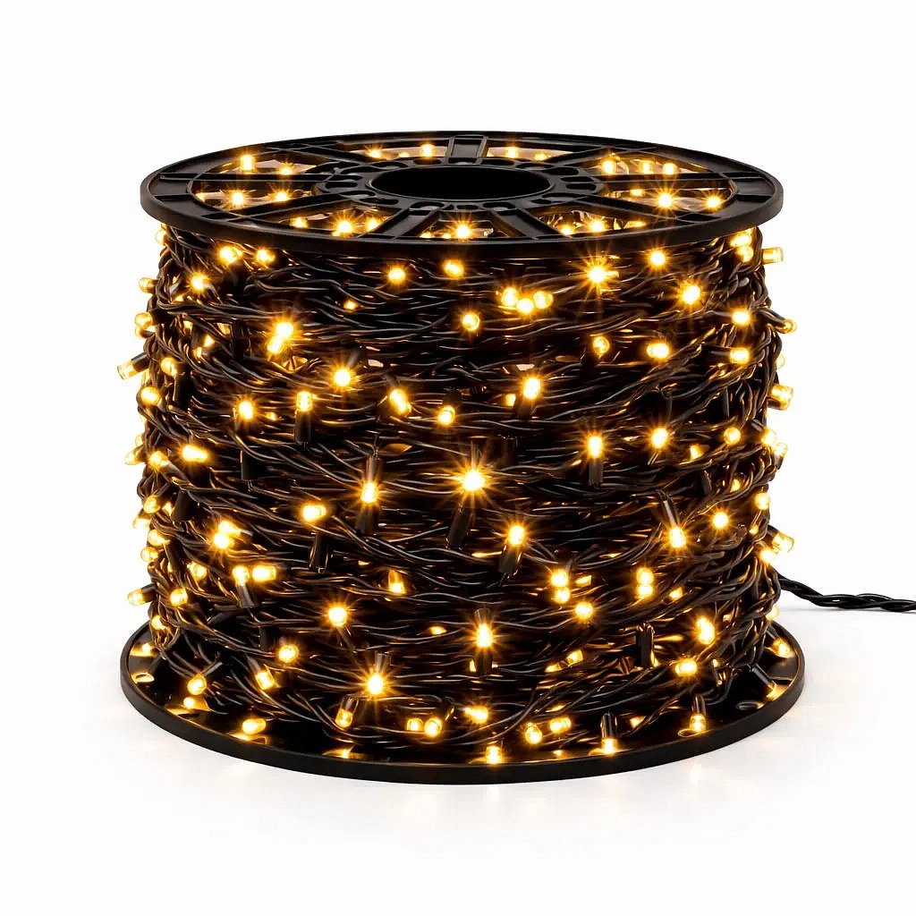 Łańcuch świetlny LED Easy Fix do użytku na zewnątrz, 100 m, ciepła biel z trybem FLASH, 1000 diod, czarny kabel, IP44, szpula