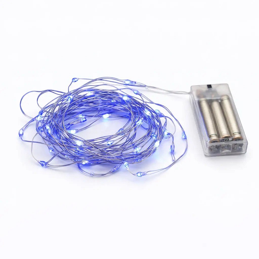 Lampki LED na baterie, w kształcie kropelek, 2,30 m, niebieskie, 20 diod, przewód, IP20 do wnętrz, 3 × AA